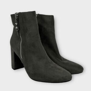 Nine West Women's Trike Grey Faux Suede Block Heel Booties Size 10